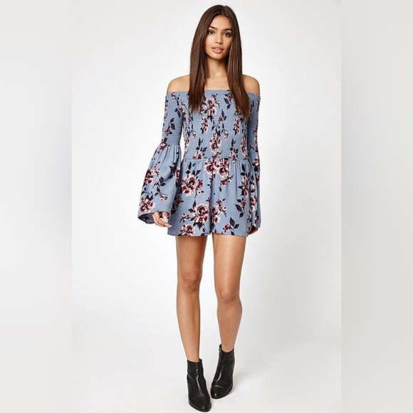 Kendall & Kylie Pants - ◾️BLACK ◾️Kendall and Kylie Smocked, Floral,Off Shoulder, Bell Sleeve Romper